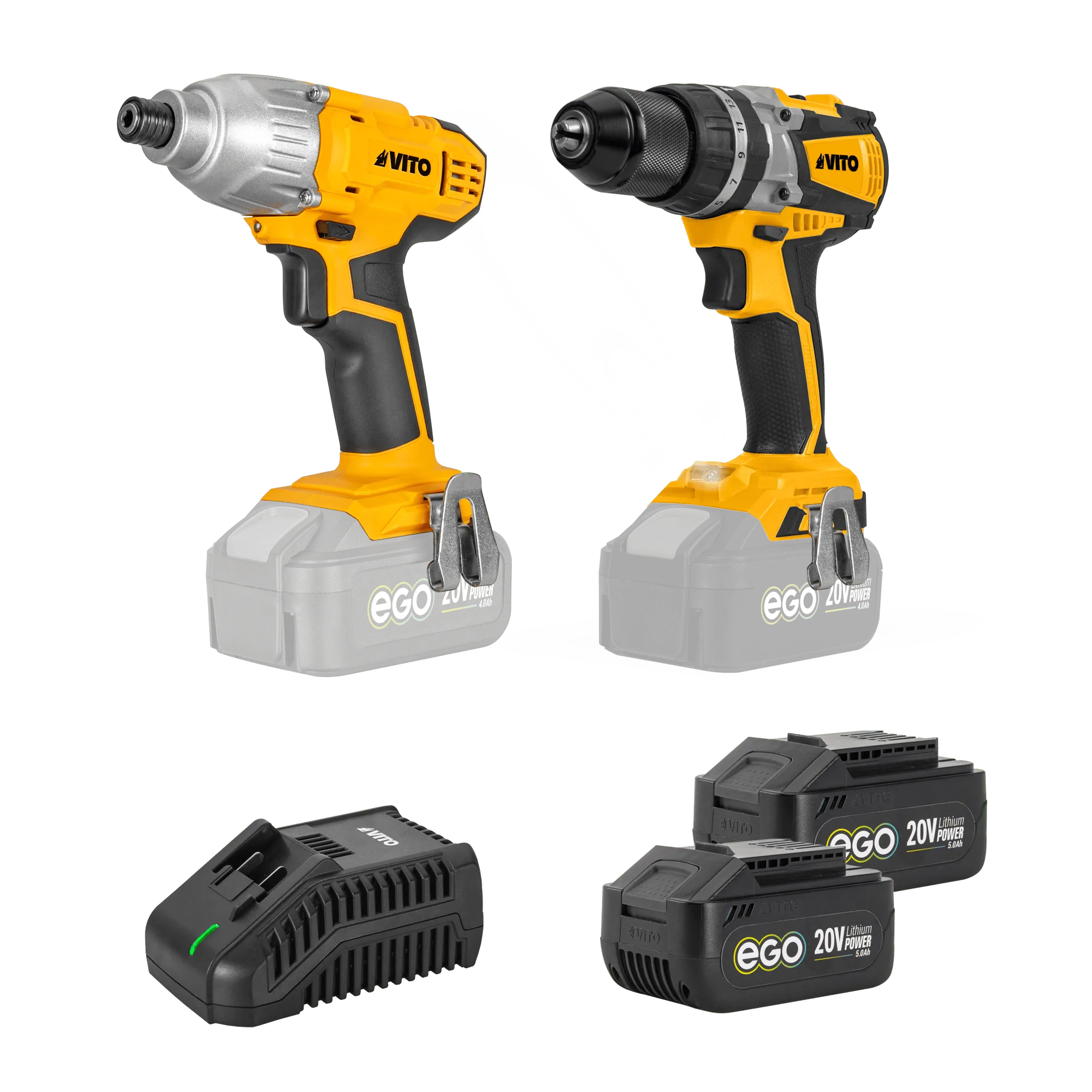1. PERCEUSE-VISSEUSE BRUSHLESS + VISSEUSE + 2X BATTERIES 20V + CHARGEUR DOUBLE + SAC